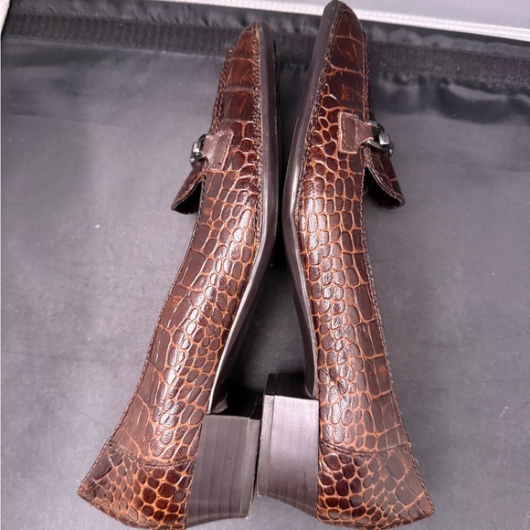 Aerosoles Brown Croc Embossed Bit Loafers Square Toe Comfort Shoes Sz 7.5 - Picture 6 of 7